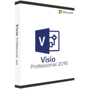 Microsoft Visio 2016 Professional interface showing a flowchart and network diagram