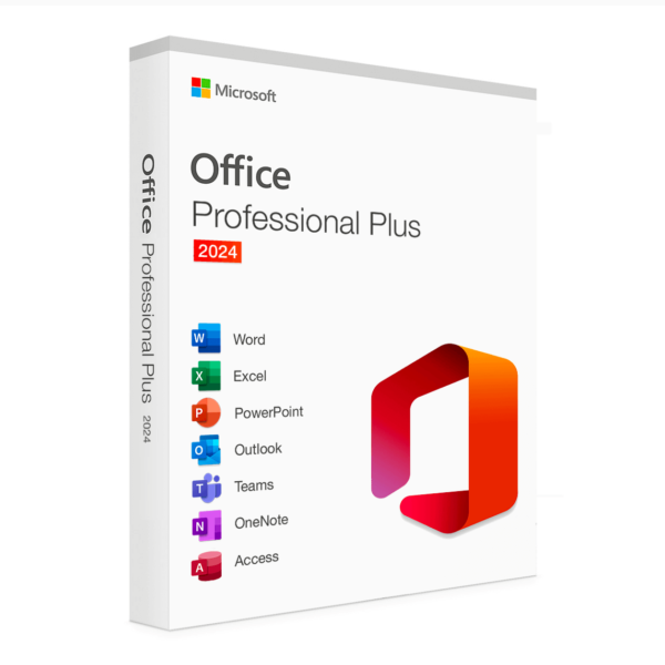 Microsoft Office 2024 Professional Plus featuring app icons like Word, Excel, PowerPoint, and Outlook